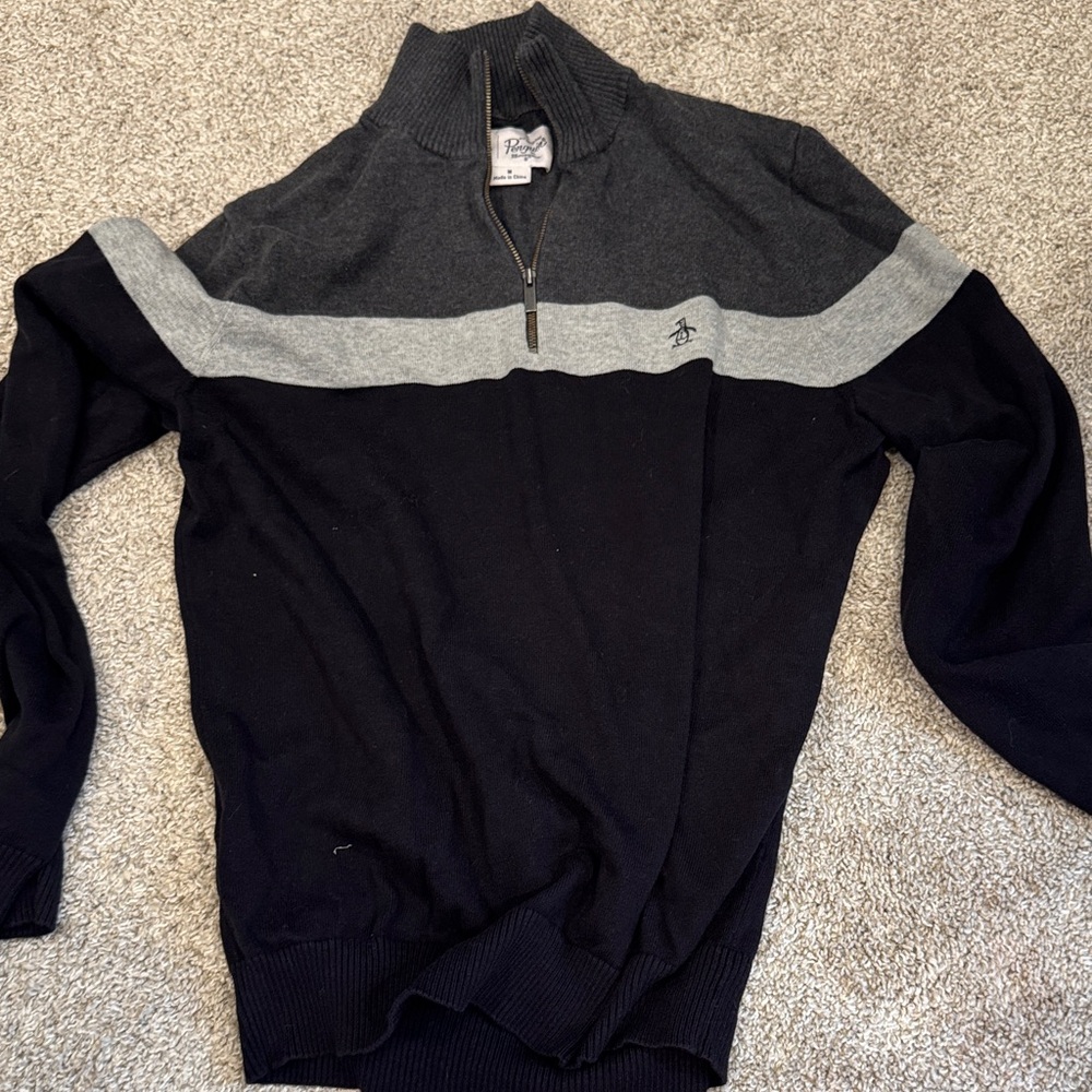 Original Penguin Black and Gray Zip-Up Sweater
